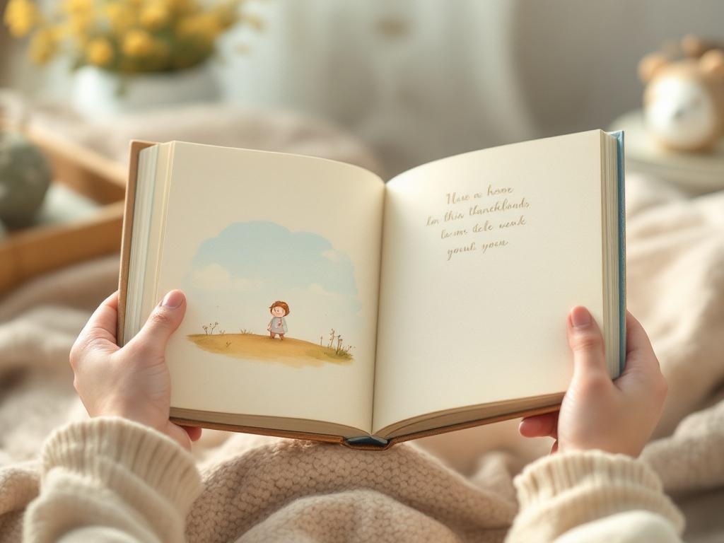 Çocuğun ellerinde açık kitap, sıcak ışık
